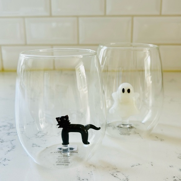 Anthropologie Eerie Cat 🐈‍⬛ Stemless Wine Glass - Picture 12 of 13